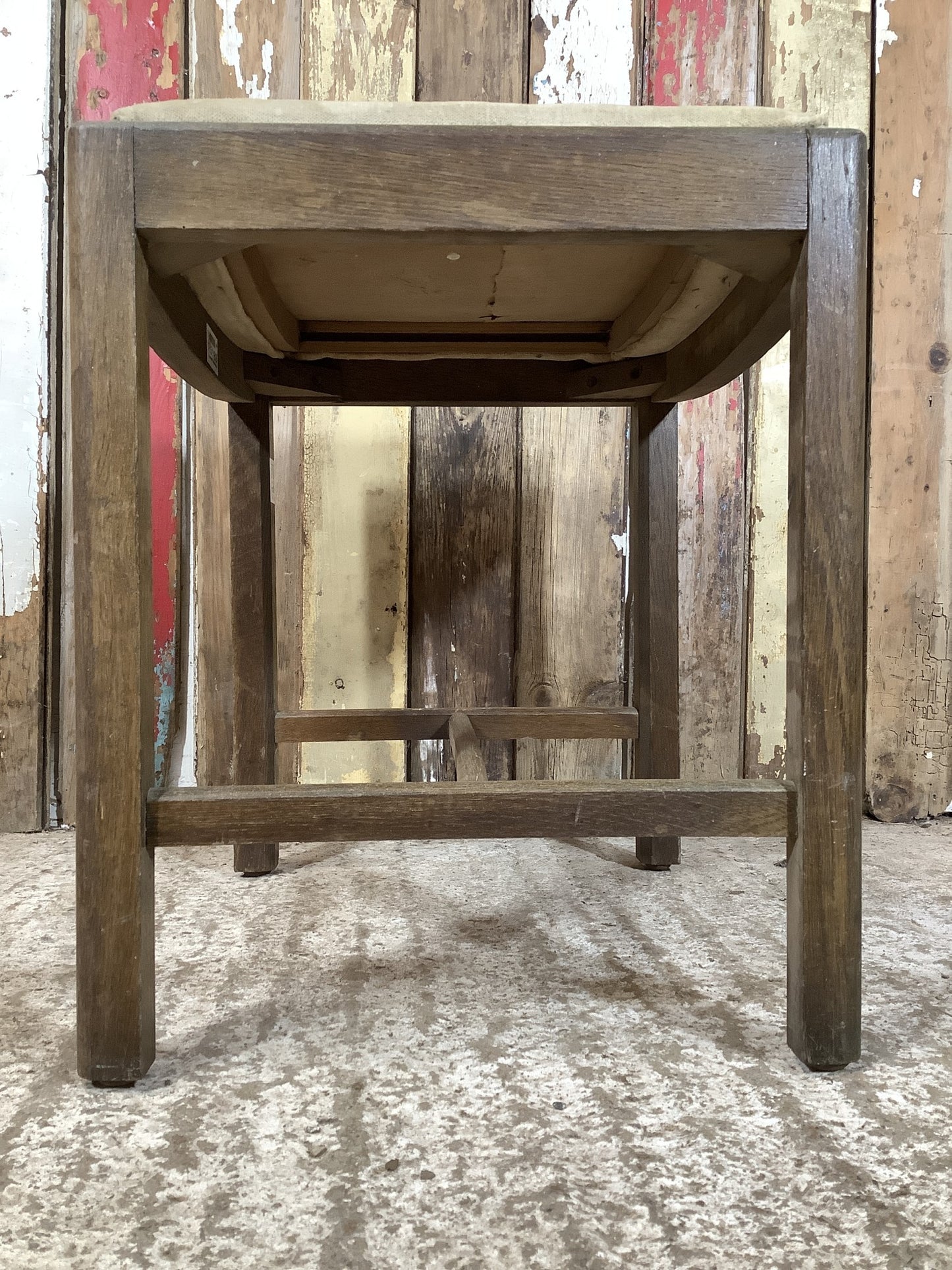 Low Oak Stool 17” With Soft Seat Pad With Four Square Legged Stool 1930’s Style