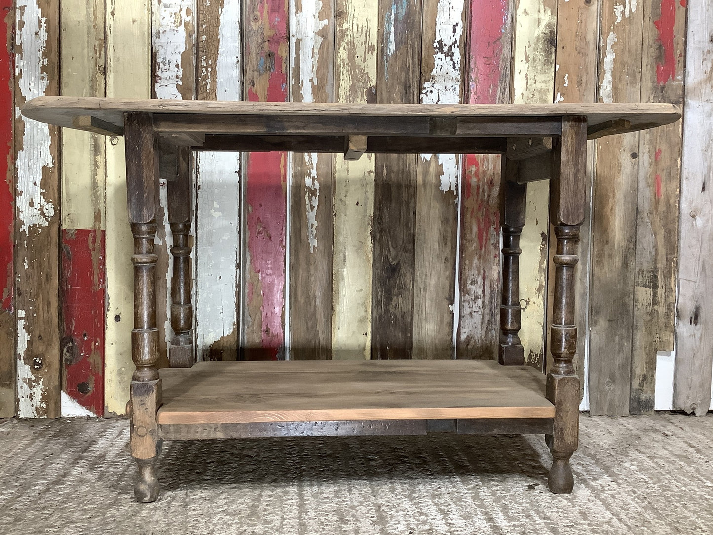 Unique 4’ Long Reclaimed Oak Mahogany & Pine Side Table