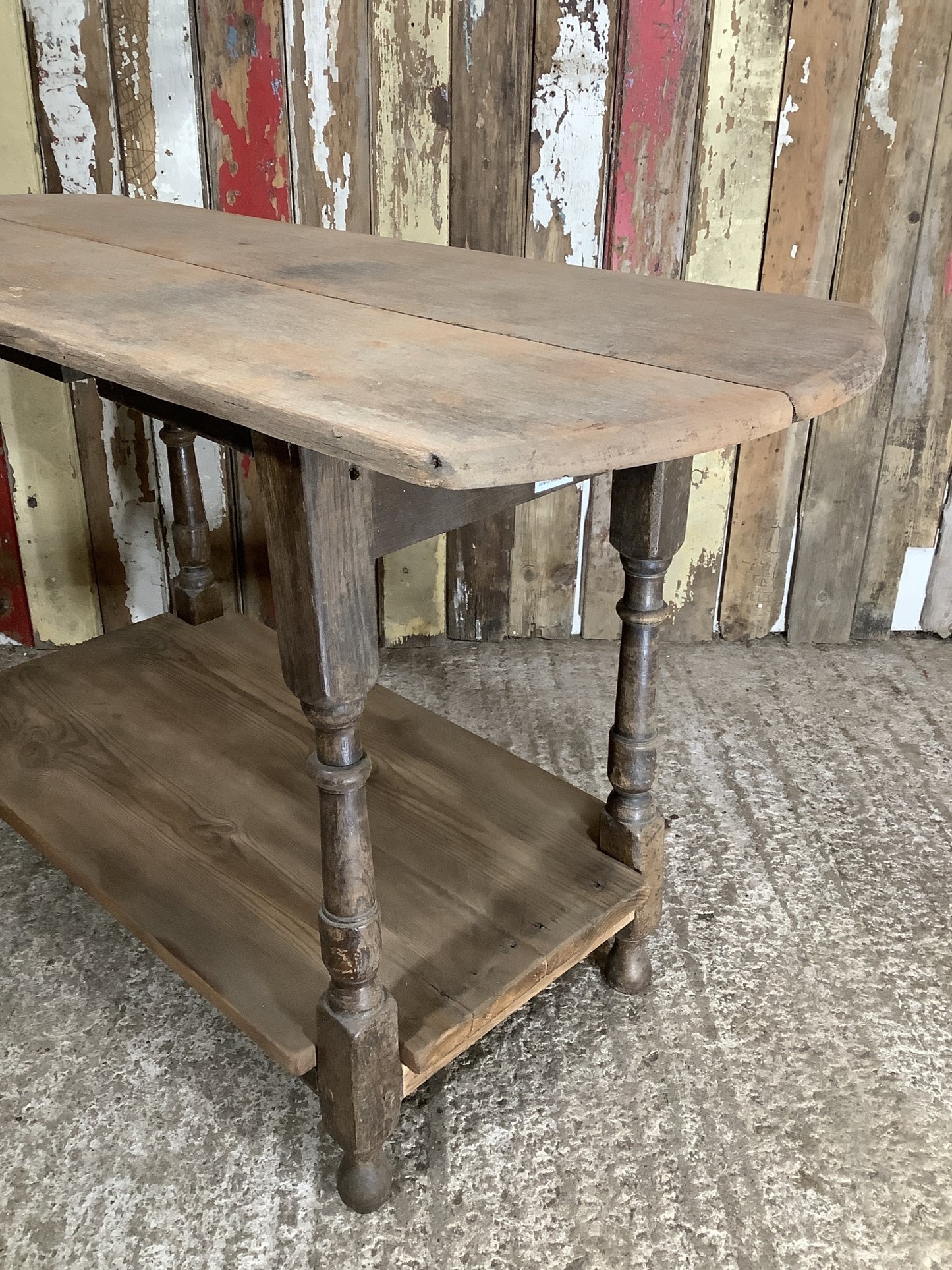 Unique 4’ Long Reclaimed Oak Mahogany & Pine Side Table