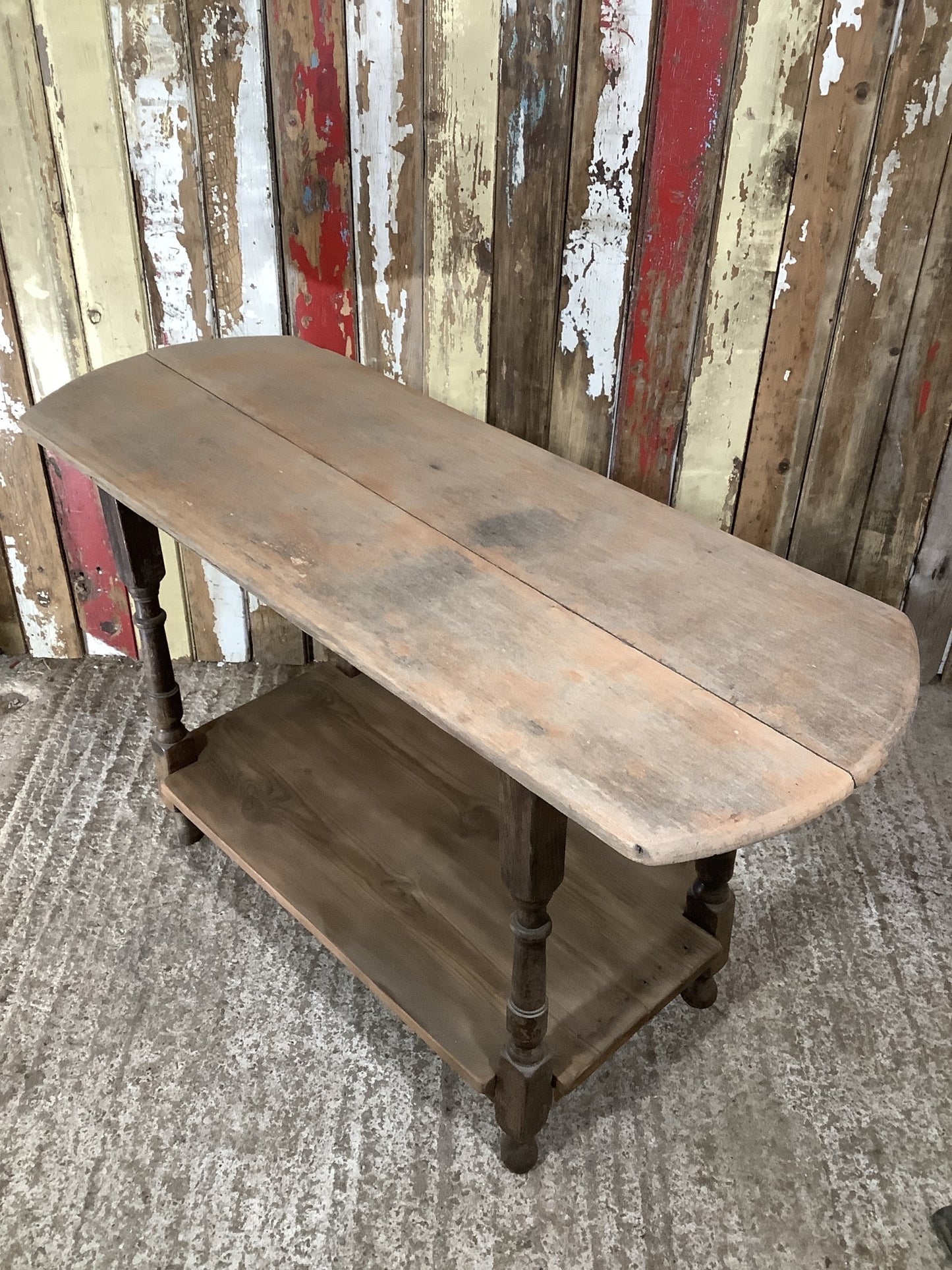 Unique 4’ Long Reclaimed Oak Mahogany & Pine Side Table