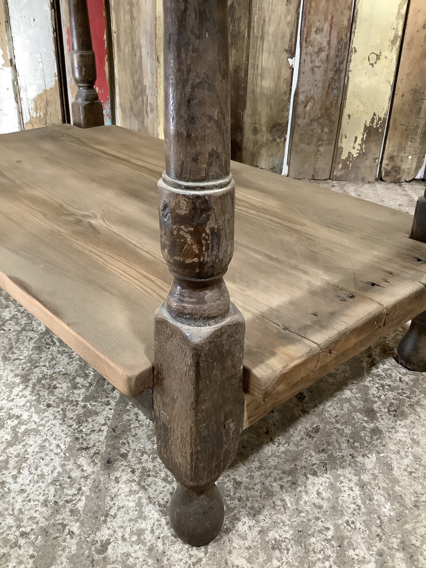 Unique 4’ Long Reclaimed Oak Mahogany & Pine Side Table