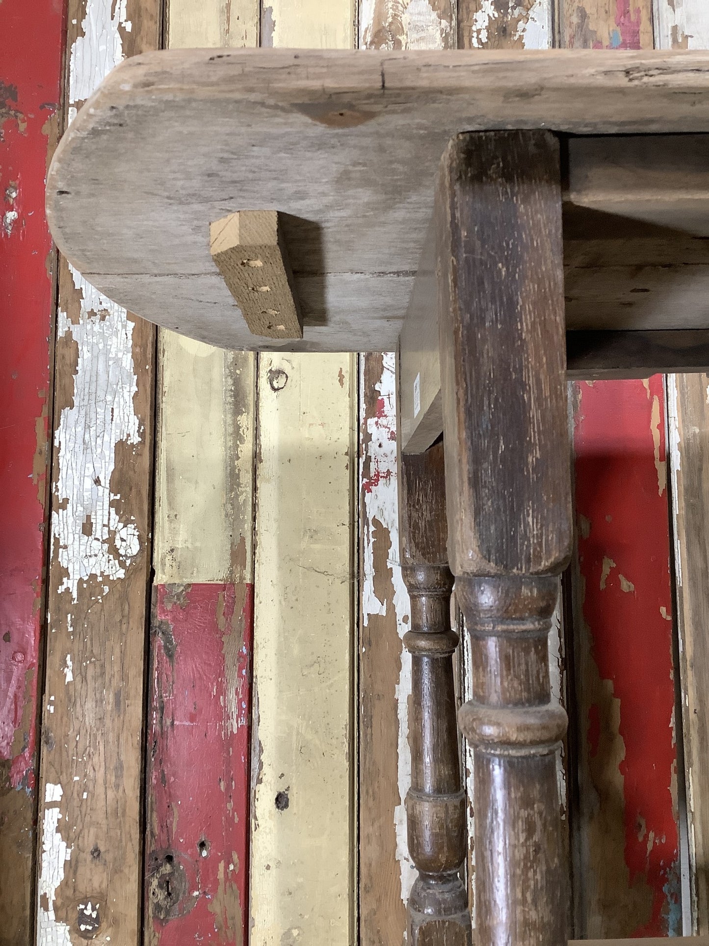 Unique 4’ Long Reclaimed Oak Mahogany & Pine Side Table