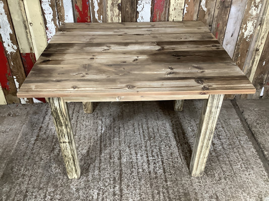 Lovely Old Pine & Oak Square Legged Rustic Kitchen Table