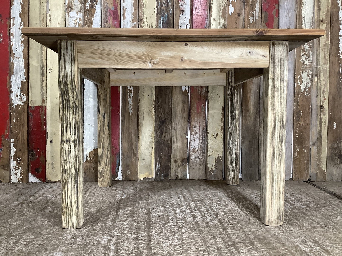 Lovely Old Pine & Oak Square Legged Rustic Kitchen Table