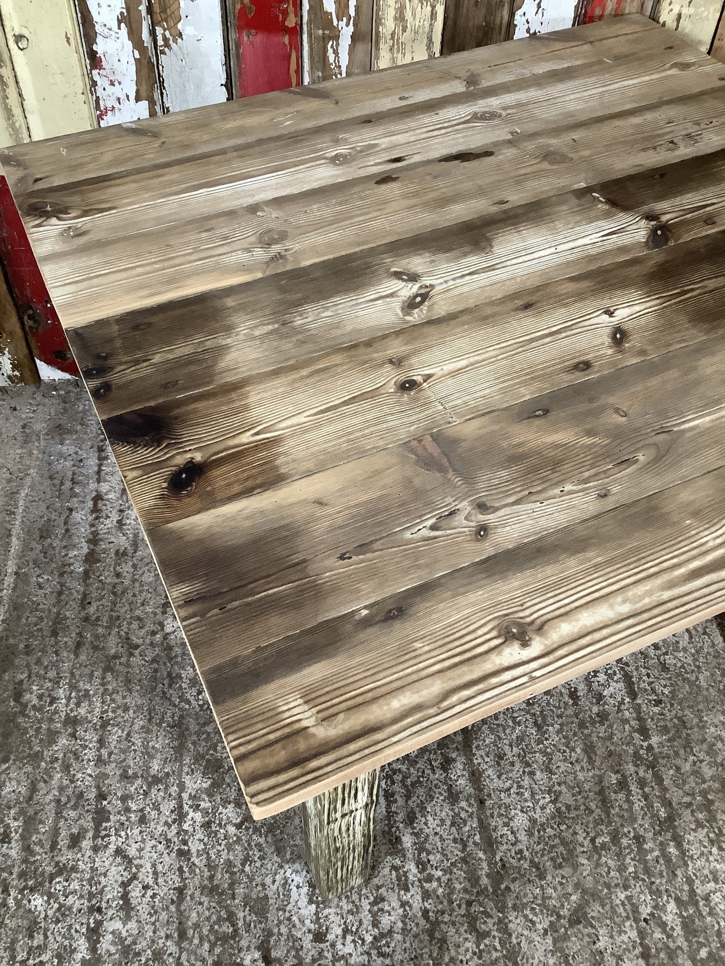 Lovely Old Pine & Oak Square Legged Rustic Kitchen Table