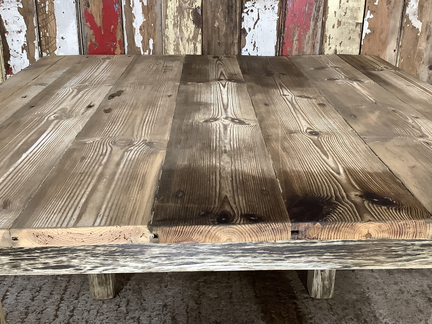 Lovely Old Pine & Oak Square Legged Rustic Kitchen Table