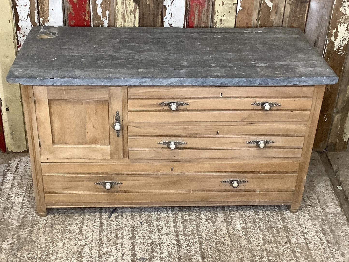 Fantastic 27"x47" 1930s Satin Walnut / Slate Chest of Drawers and Cupboard