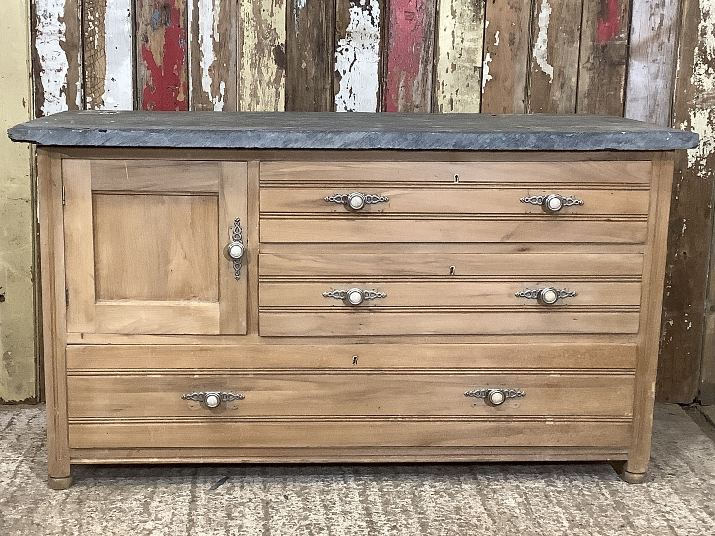 Fantastic 27"x47" 1930s Satin Walnut / Slate Chest of Drawers and Cupboard