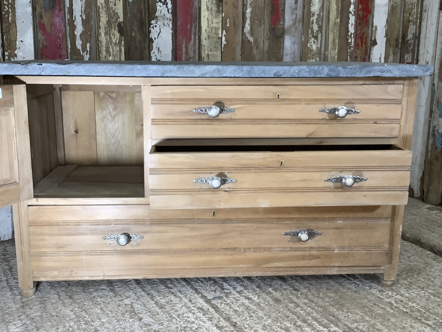 Fantastic 27"x47" 1930s Satin Walnut / Slate Chest of Drawers and Cupboard