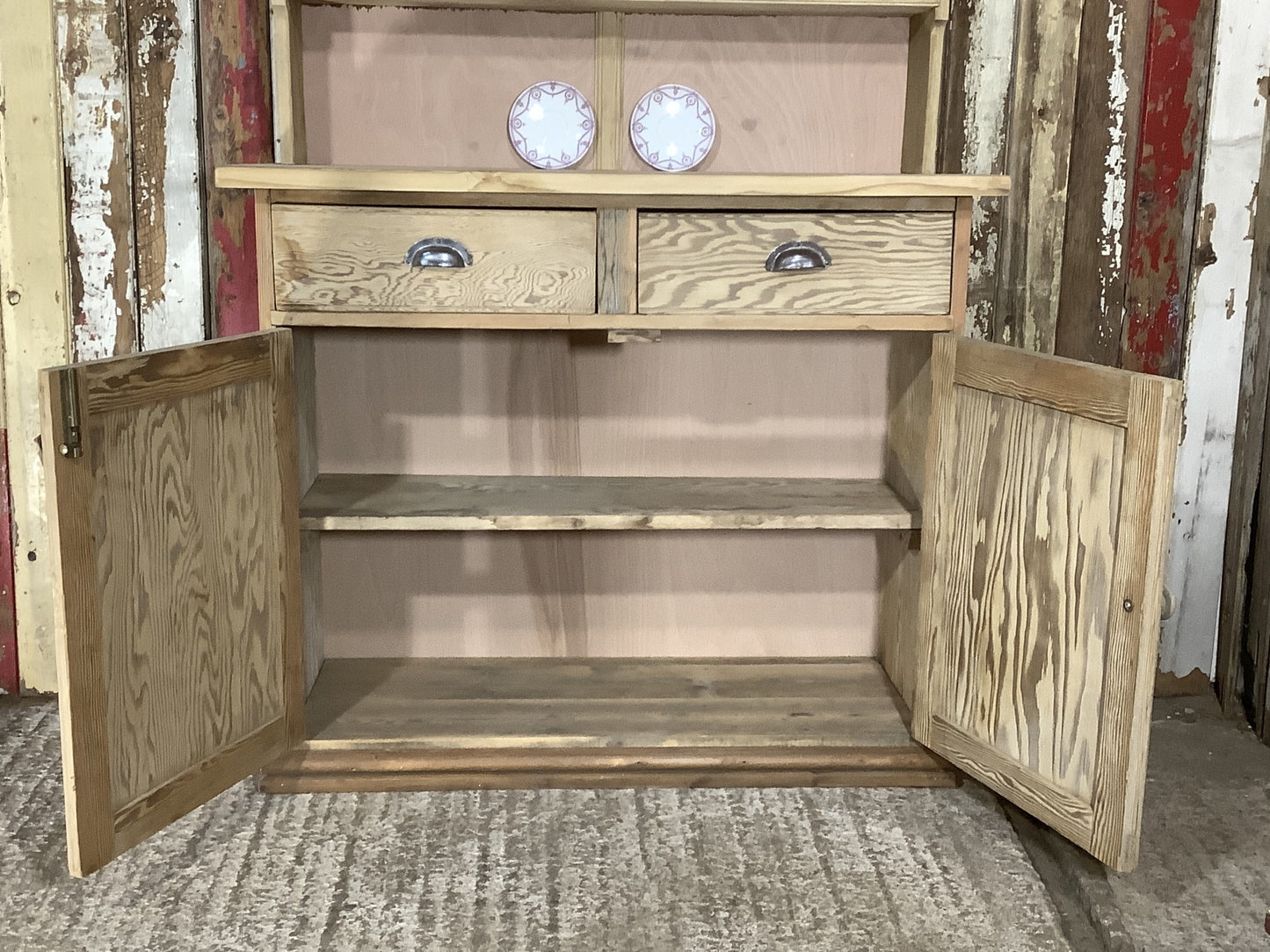 7'4"Hx3'7"W Old Country Kitchen Stripped Pine Welsh Dresser
