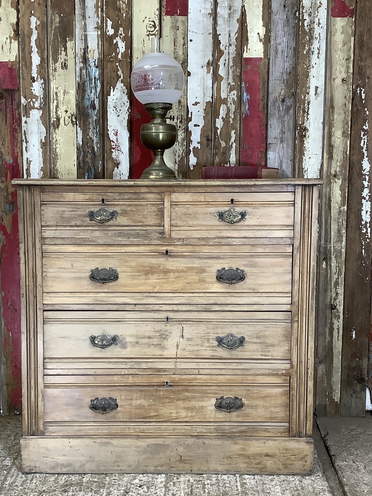 3'3"Hx3'8"W Old Satin Walnut 2 Over 3 Chest of Drawers