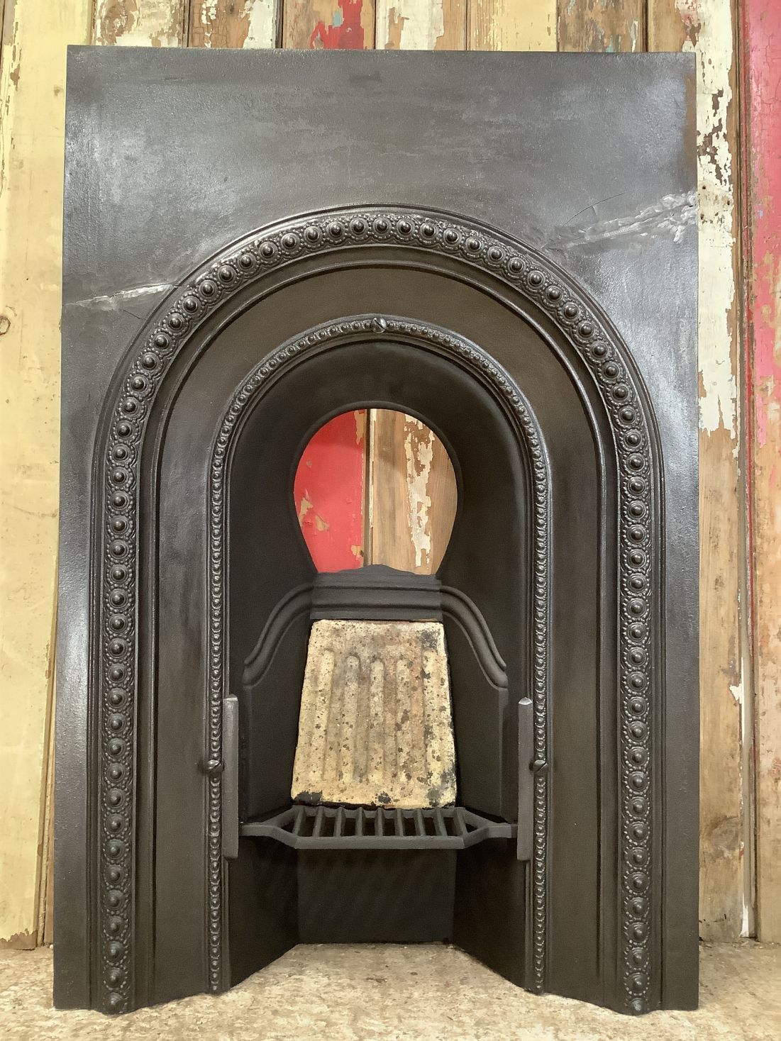 Victorian Cast Iron Black Bedroom Horse Shoe Fireplace Insert 2'11"Hx1'11"W