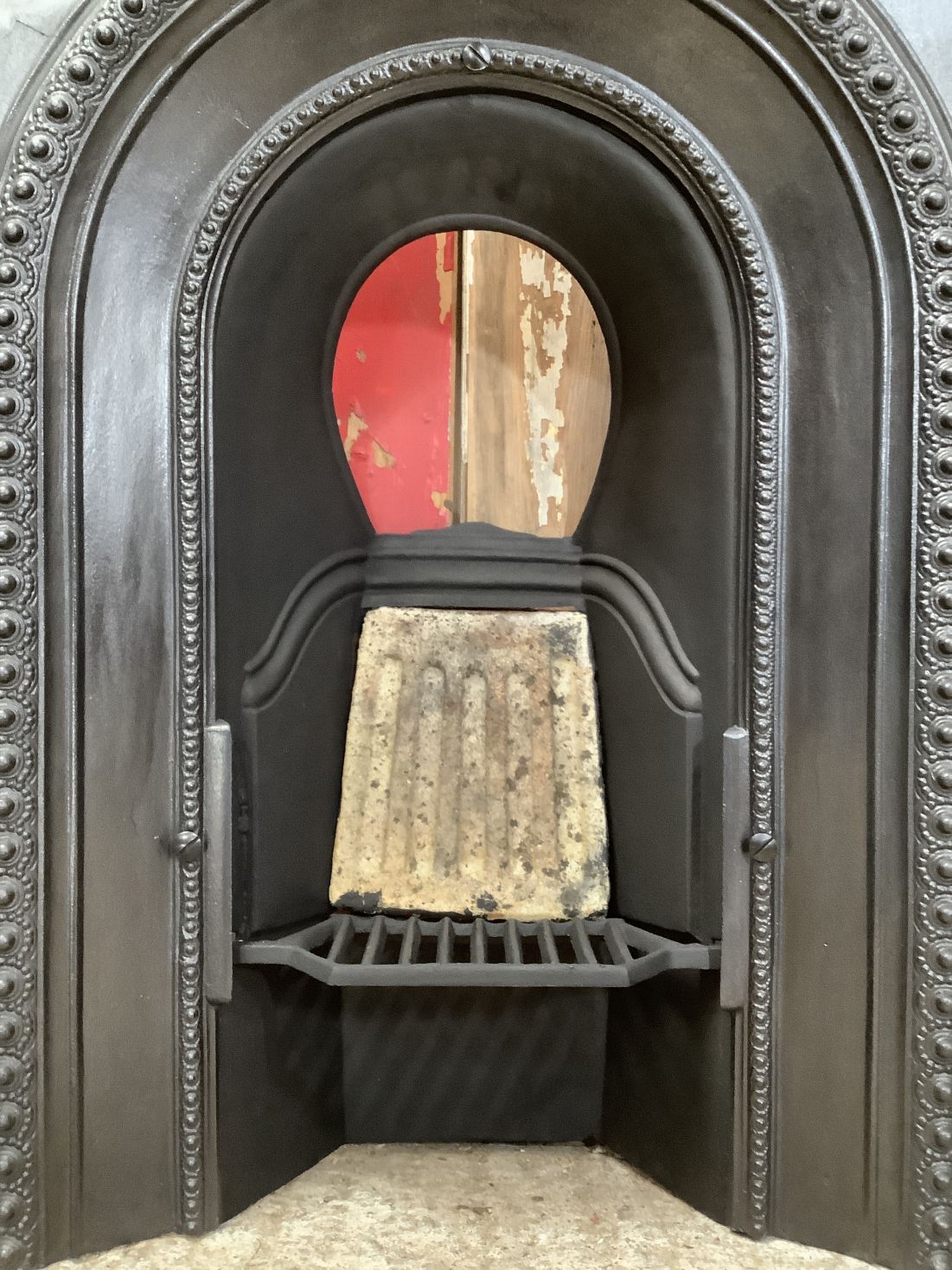 Victorian Cast Iron Black Bedroom Horse Shoe Fireplace Insert 2'11"Hx1'11"W