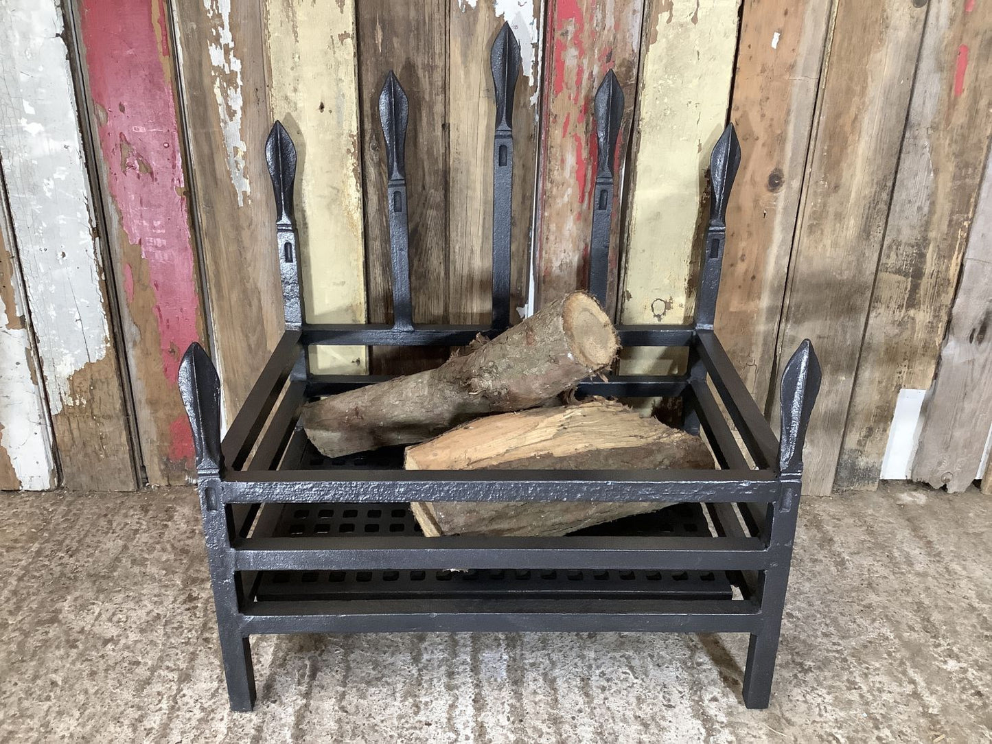 Old Large Wrought Iron Fire Basket With Spears 2'1"Hx1'9"W