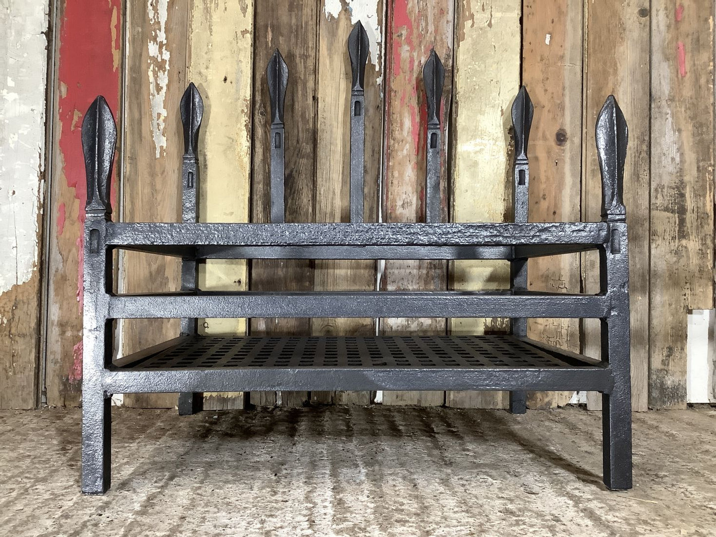 Old Large Wrought Iron Fire Basket With Spears 2'1"Hx1'9"W