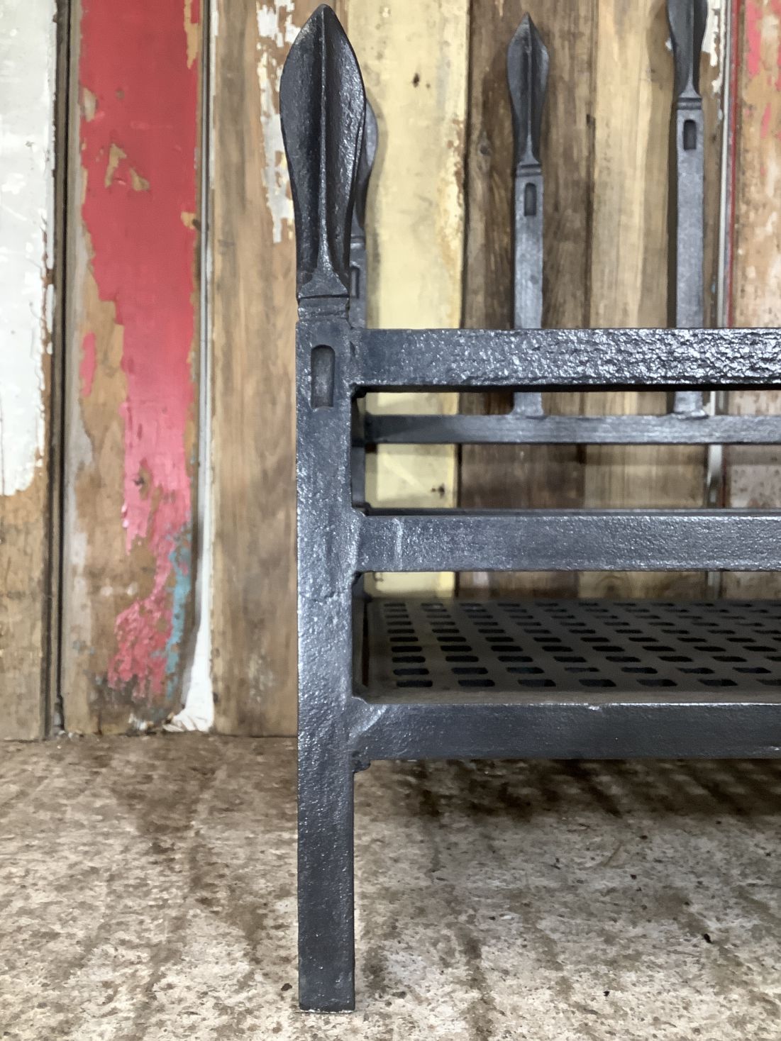 Old Large Wrought Iron Fire Basket With Spears 2'1"Hx1'9"W
