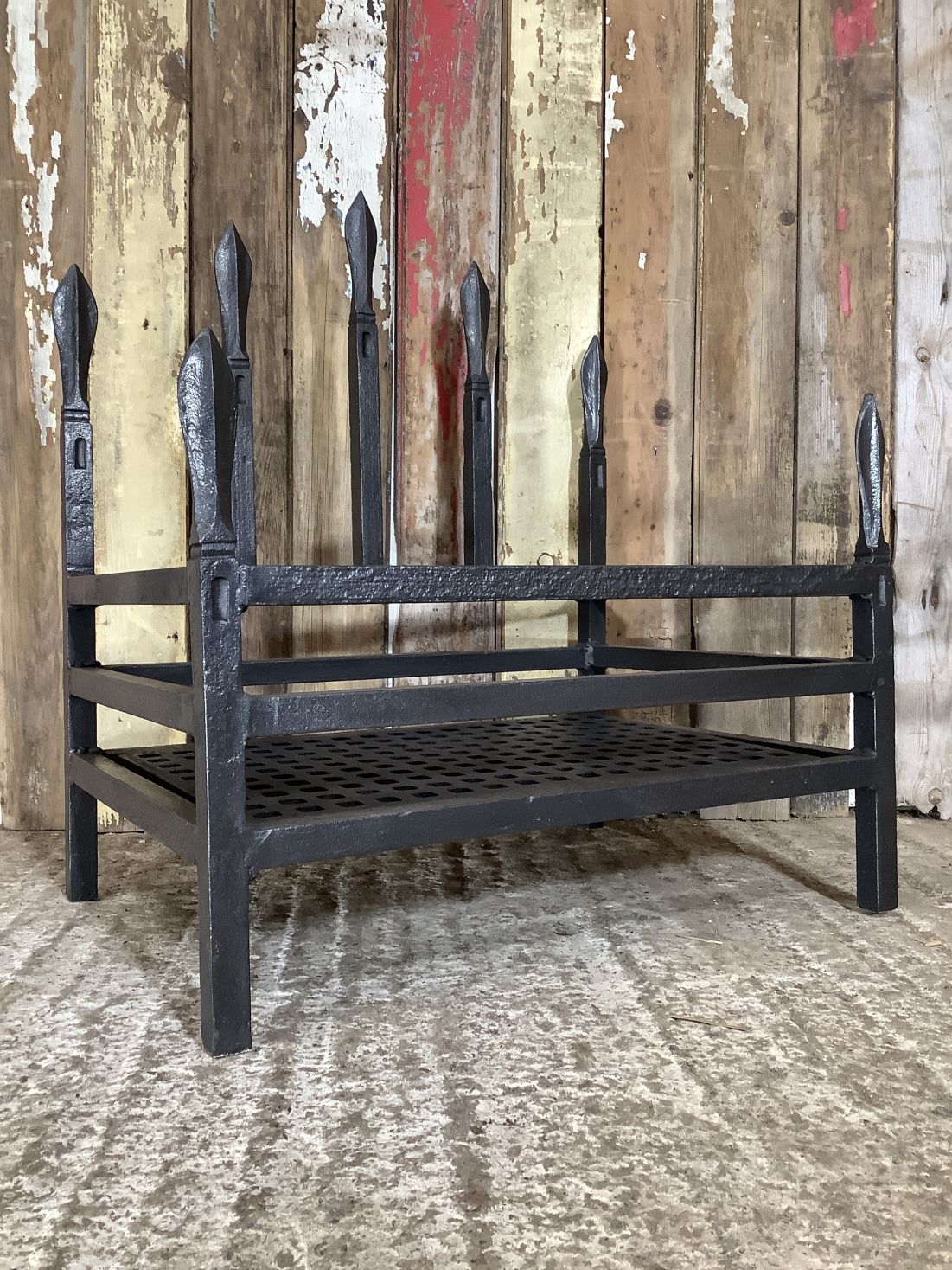 Old Large Wrought Iron Fire Basket With Spears 2'1"Hx1'9"W