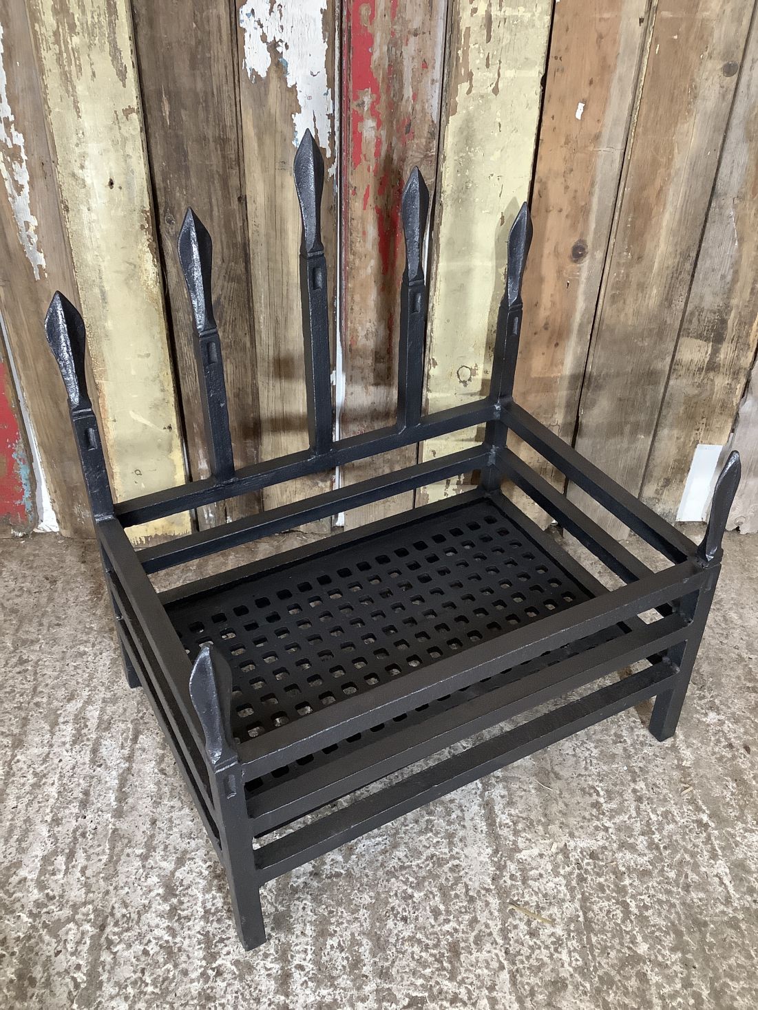 Old Large Wrought Iron Fire Basket With Spears 2'1"Hx1'9"W