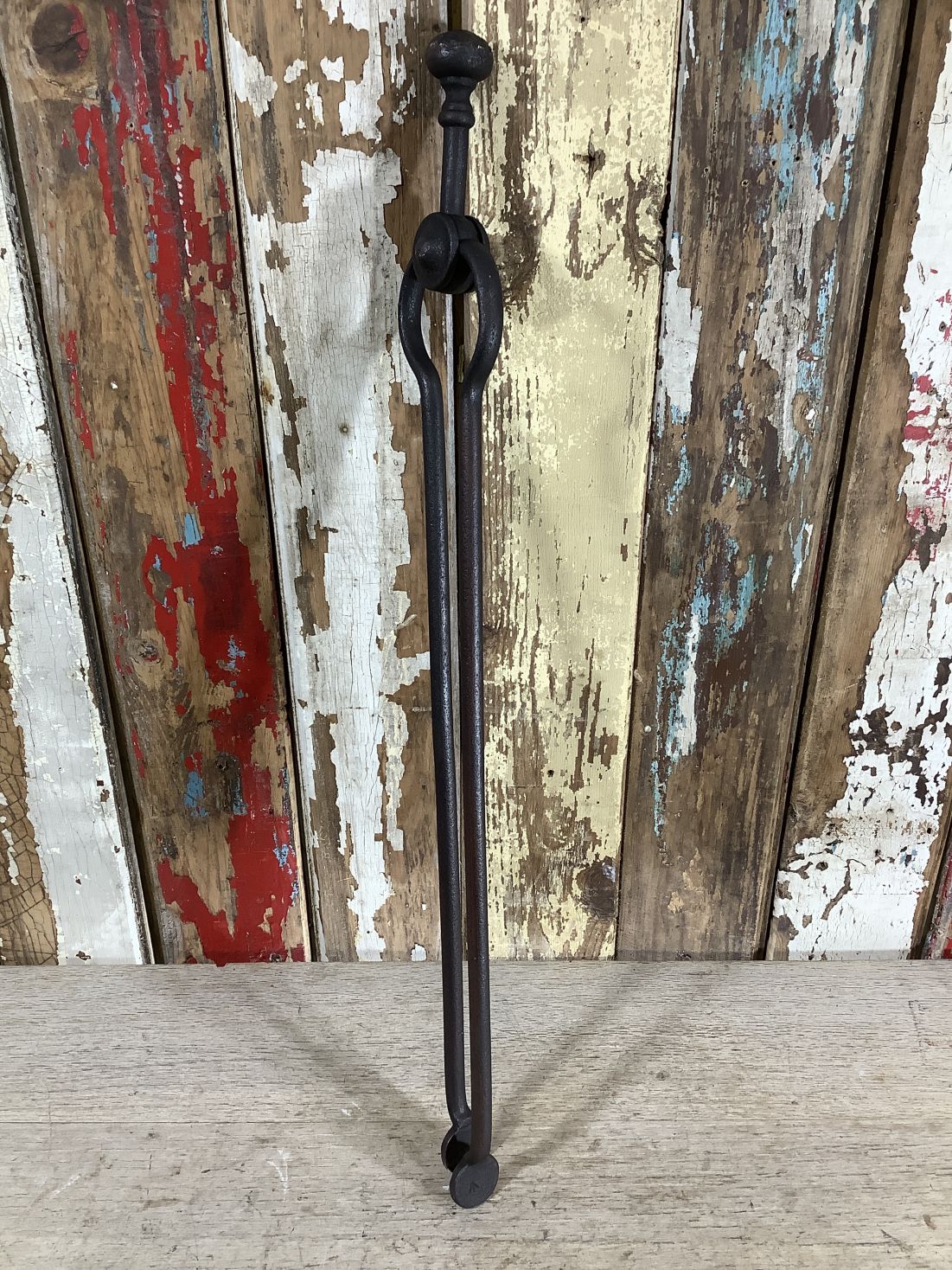 Long Set Of Antique Victorian Wrought Iron Fireplace Log Tongs Tools 2’L