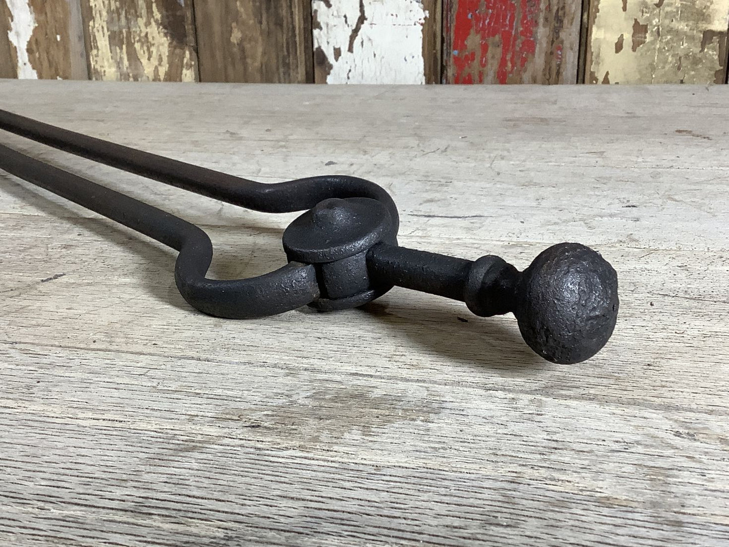 Long Set Of Antique Victorian Wrought Iron Fireplace Log Tongs Tools 2’L