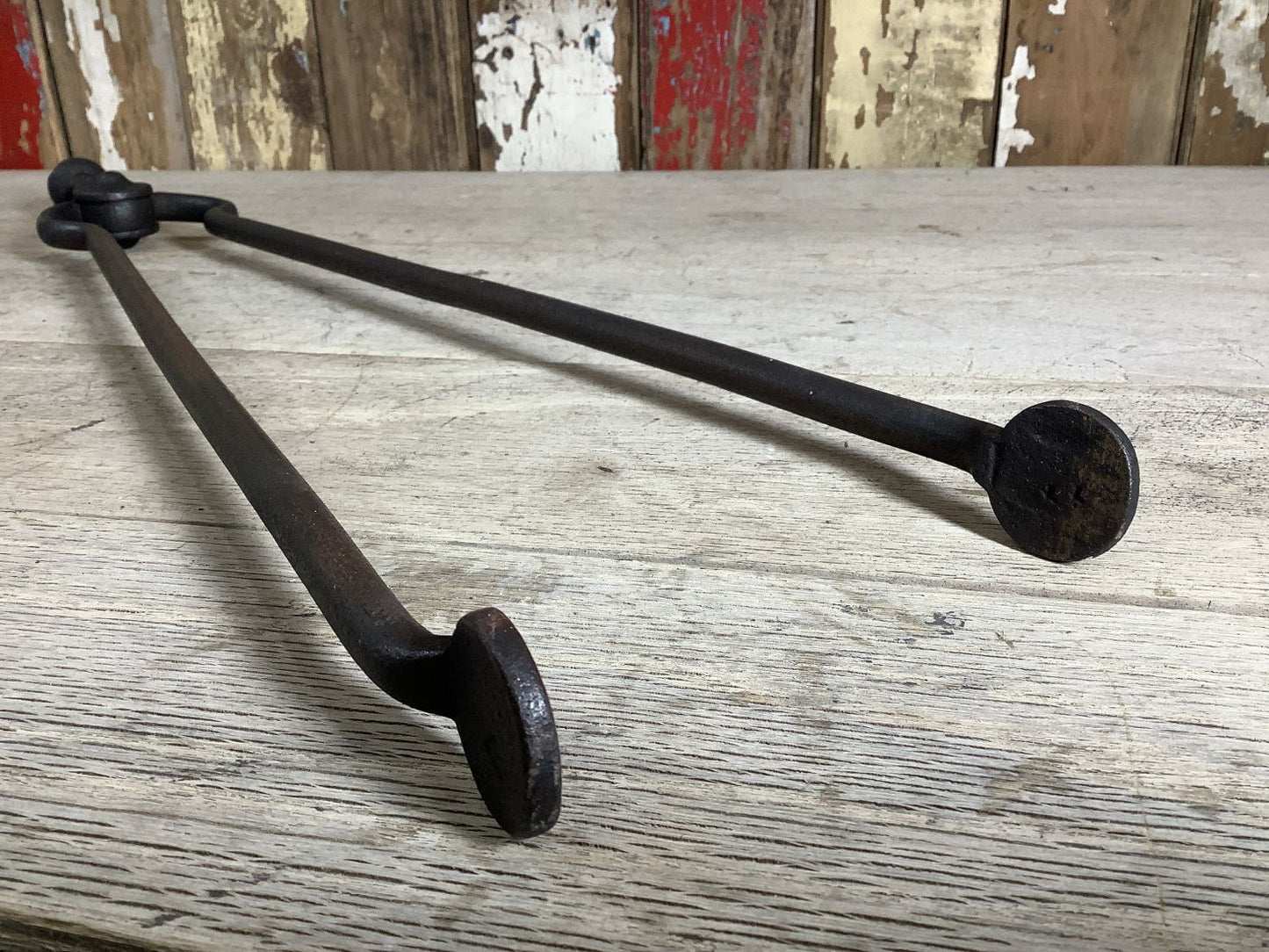 Long Set Of Antique Victorian Wrought Iron Fireplace Log Tongs Tools 2’L