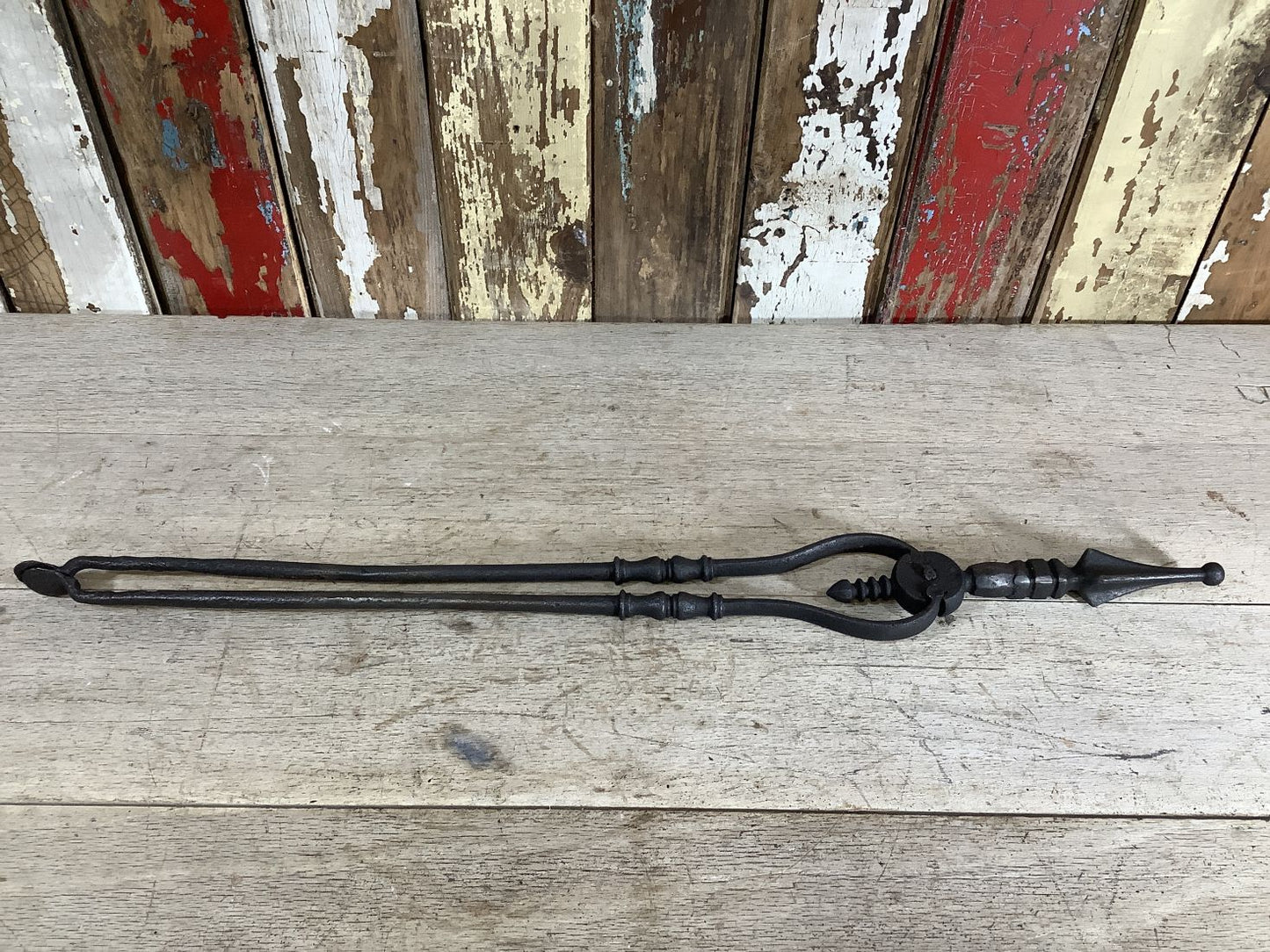 Long Set Of Antique Victorian Wrought Iron Fireplace Log Tongs Tools 2’4”L