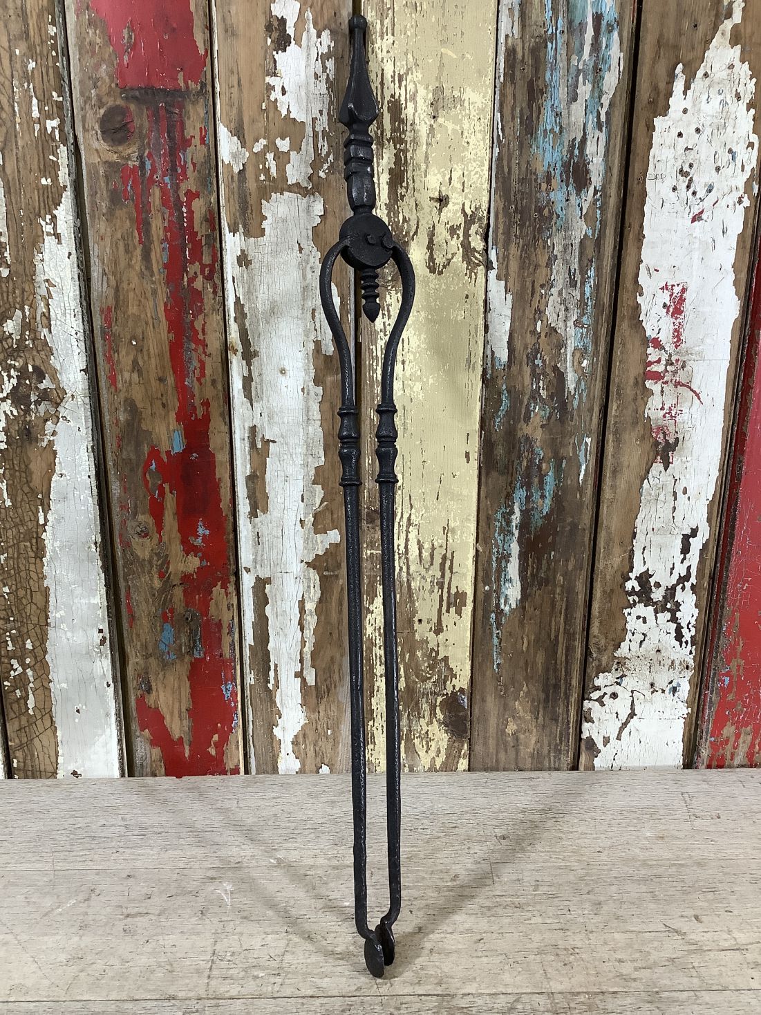 Long Set Of Antique Victorian Wrought Iron Fireplace Log Tongs Tools 2’4”L