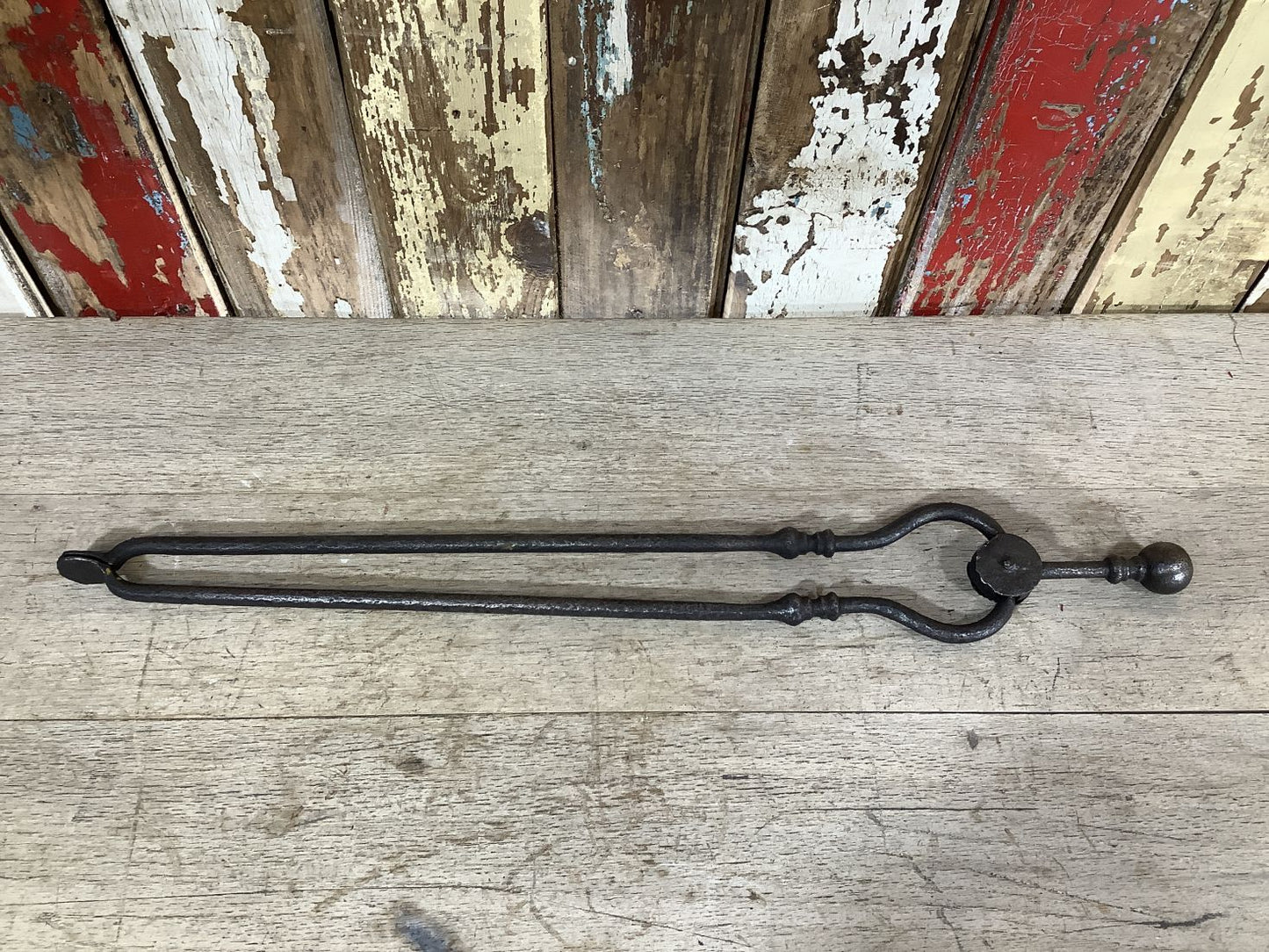 Long Set Of Antique Victorian Wrought Iron Fireplace Log Tongs Tools 2’L