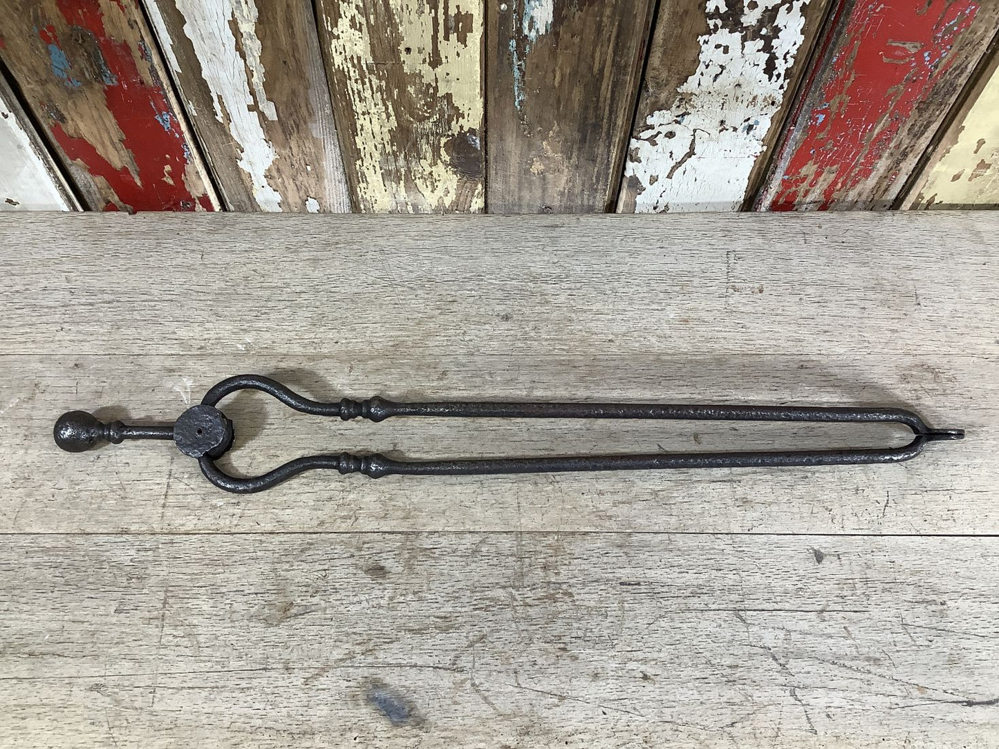Long Set Of Antique Victorian Wrought Iron Fireplace Log Tongs Tools 2’L