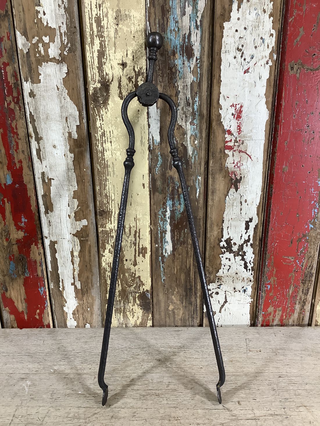 Long Set Of Antique Victorian Wrought Iron Fireplace Log Tongs Tools 2’L