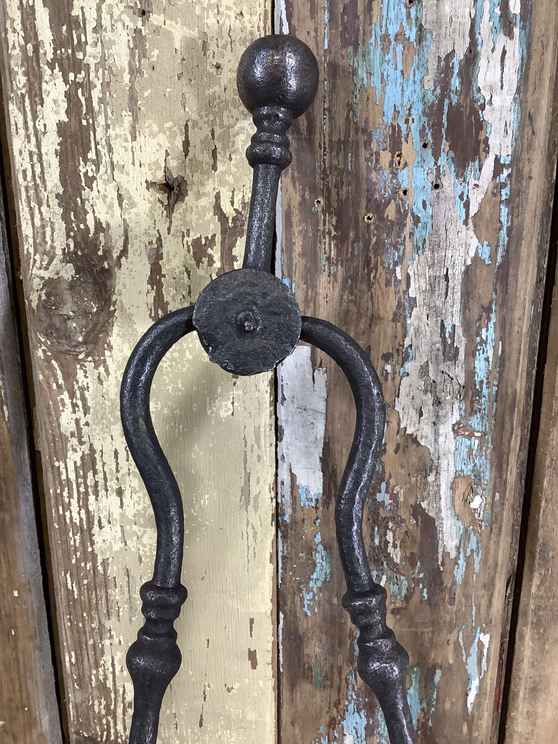 Long Set Of Antique Victorian Wrought Iron Fireplace Log Tongs Tools 2’L