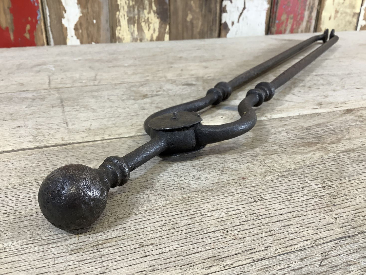 Long Set Of Antique Victorian Wrought Iron Fireplace Log Tongs Tools 2’L