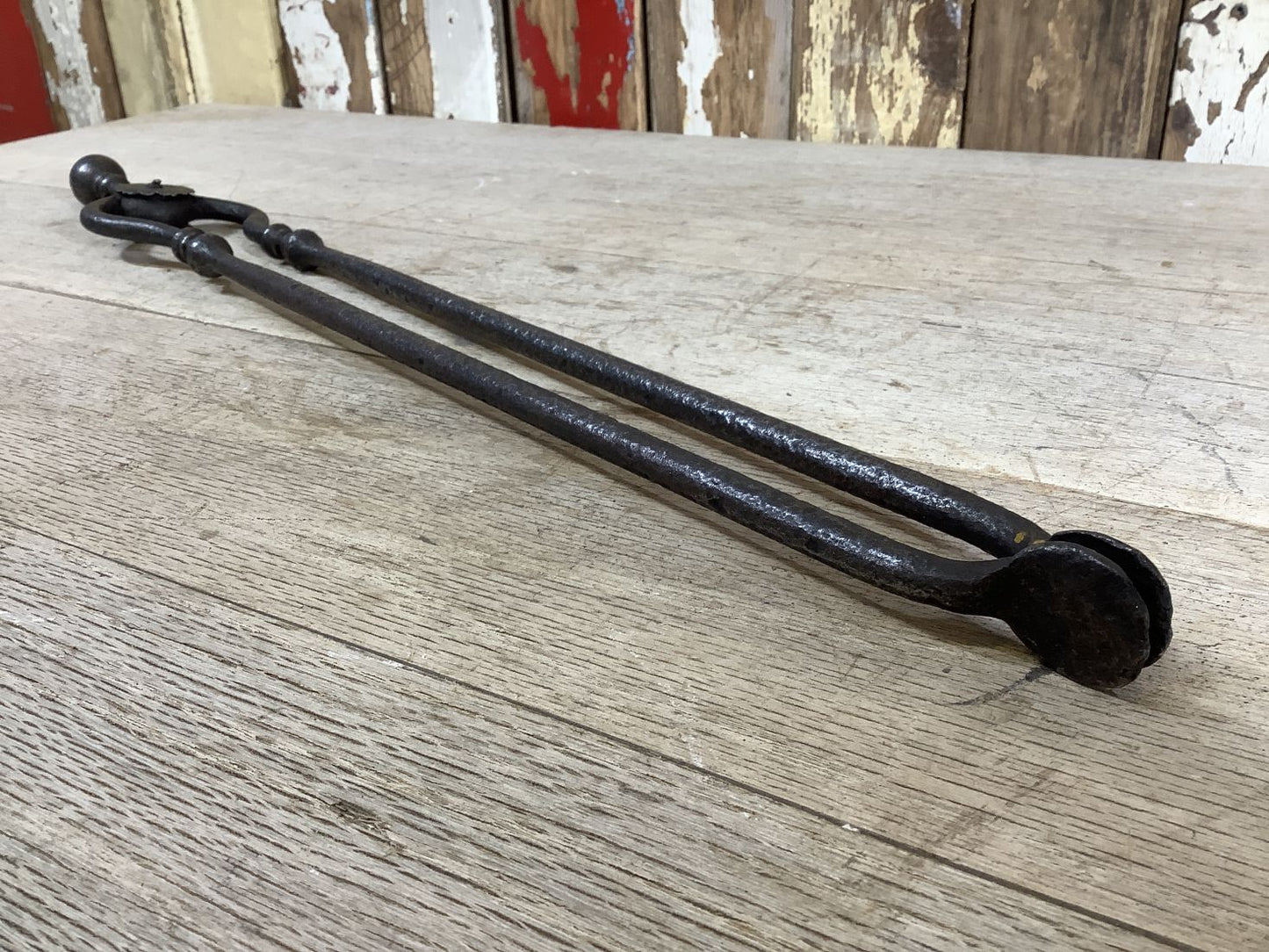 Long Set Of Antique Victorian Wrought Iron Fireplace Log Tongs Tools 2’L