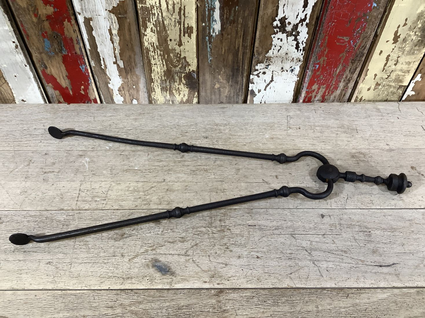Long Pair Of Antique Victorian Wrought Iron Fireplace Log Tongs Tools 2’3” L