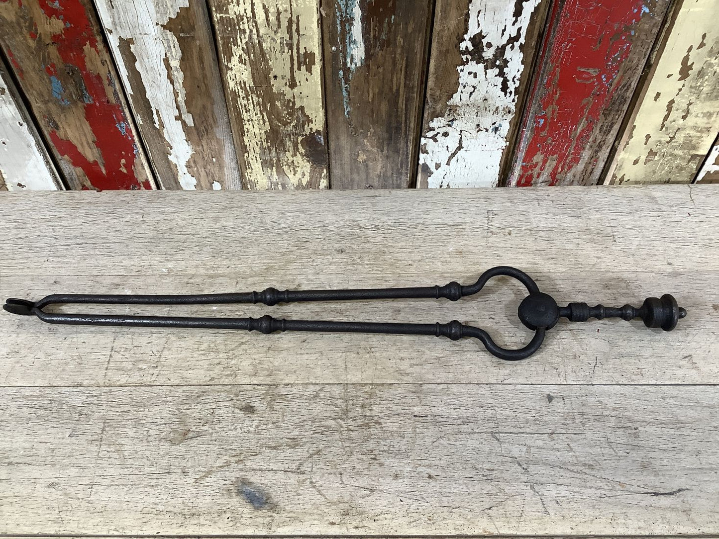 Long Pair Of Antique Victorian Wrought Iron Fireplace Log Tongs Tools 2’3” L