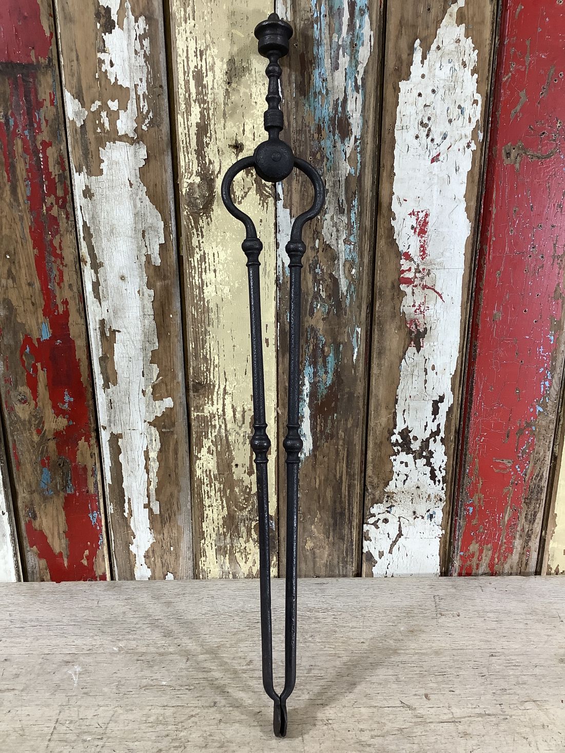 Long Pair Of Antique Victorian Wrought Iron Fireplace Log Tongs Tools 2’3” L