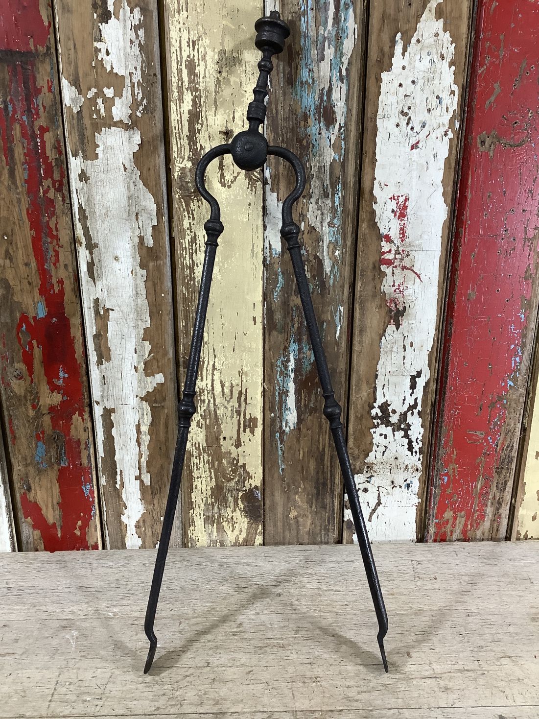 Long Pair Of Antique Victorian Wrought Iron Fireplace Log Tongs Tools 2’3” L