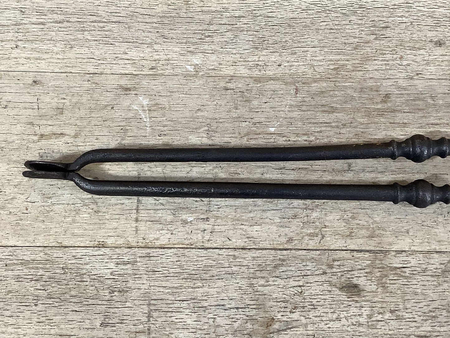 Long Pair Of Antique Victorian Wrought Iron Fireplace Log Tongs Tools 2’3” L