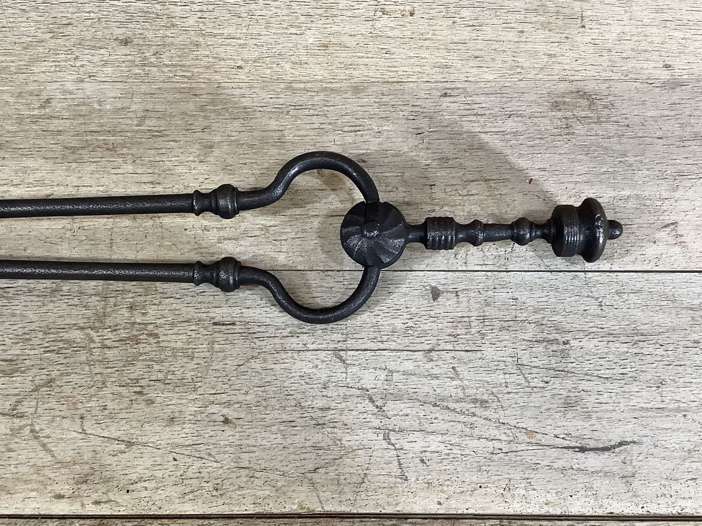 Long Pair Of Antique Victorian Wrought Iron Fireplace Log Tongs Tools 2’3” L