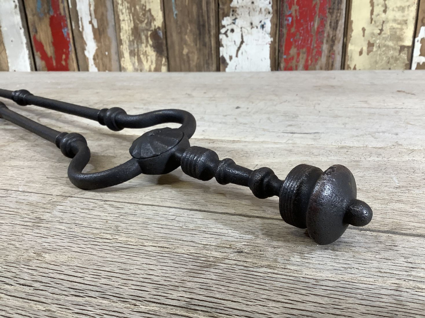 Long Pair Of Antique Victorian Wrought Iron Fireplace Log Tongs Tools 2’3” L