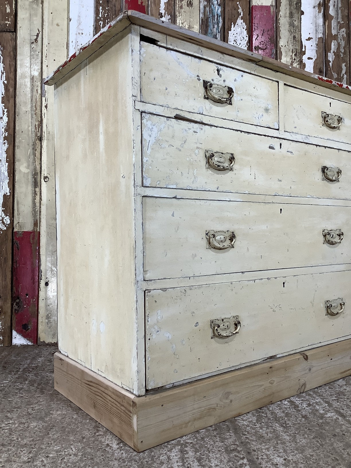 Salvaged Victorian Old Painted Pine 2 Over 3 Chest of Drawers 3'0"Hx3'3"W
