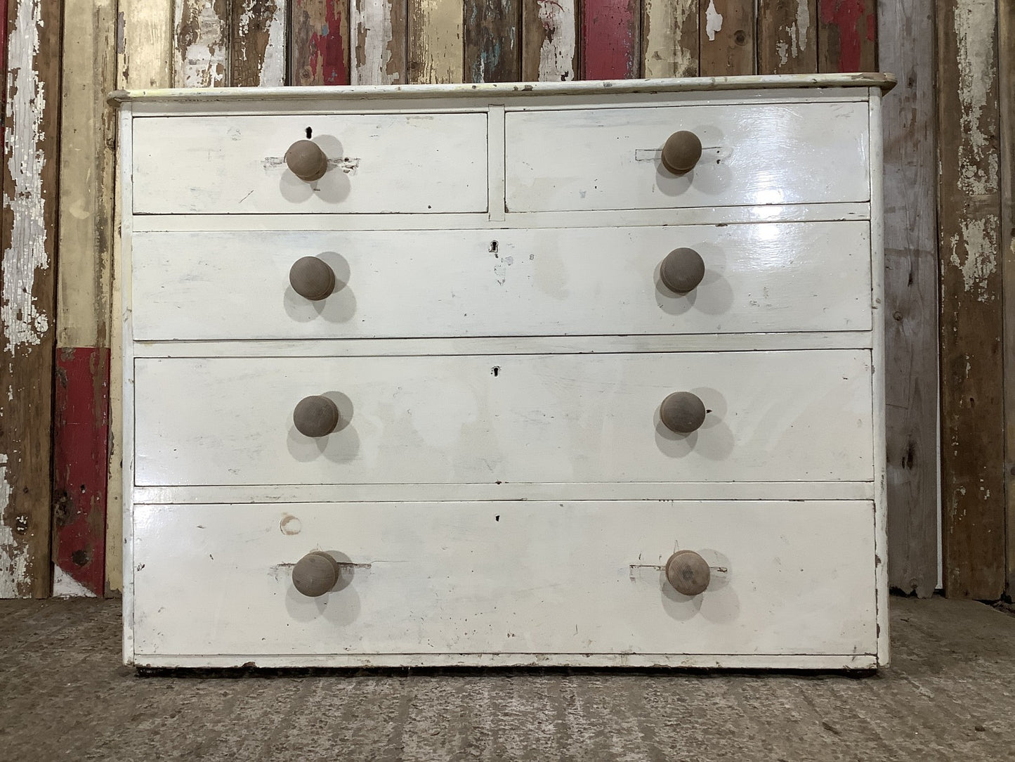 Victorian Rustic Painted Pine 2 Over 3 Chest of Deep Drawers 2'7"Hx3'5"W