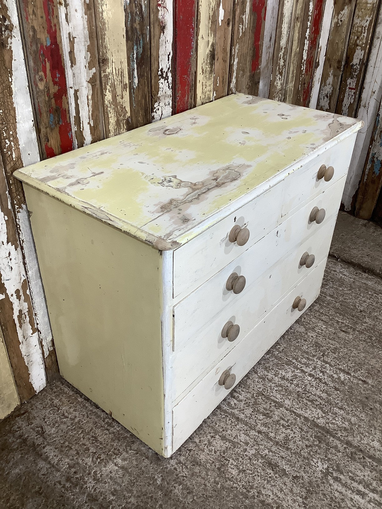 Victorian Rustic Painted Pine 2 Over 3 Chest of Deep Drawers 2'7"Hx3'5"W