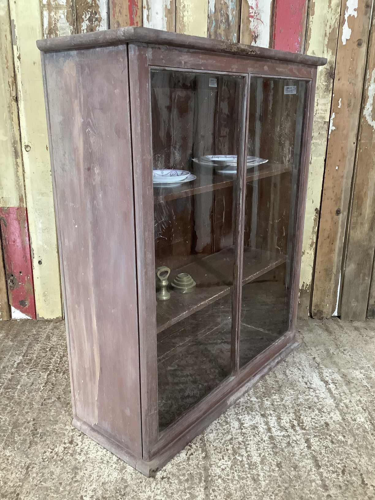 Old Victorian Pine Glazed Front Shop Display Cabinet With Key 3'2"Hx2'8"W