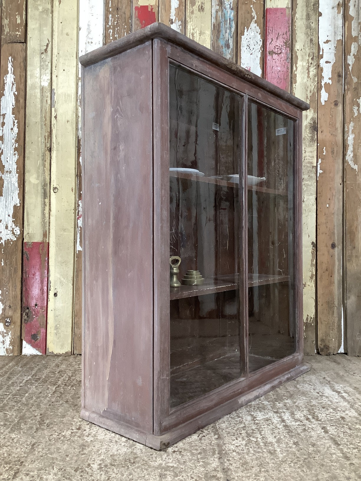 Old Victorian Pine Glazed Front Shop Display Cabinet With Key 3'2"Hx2'8"W