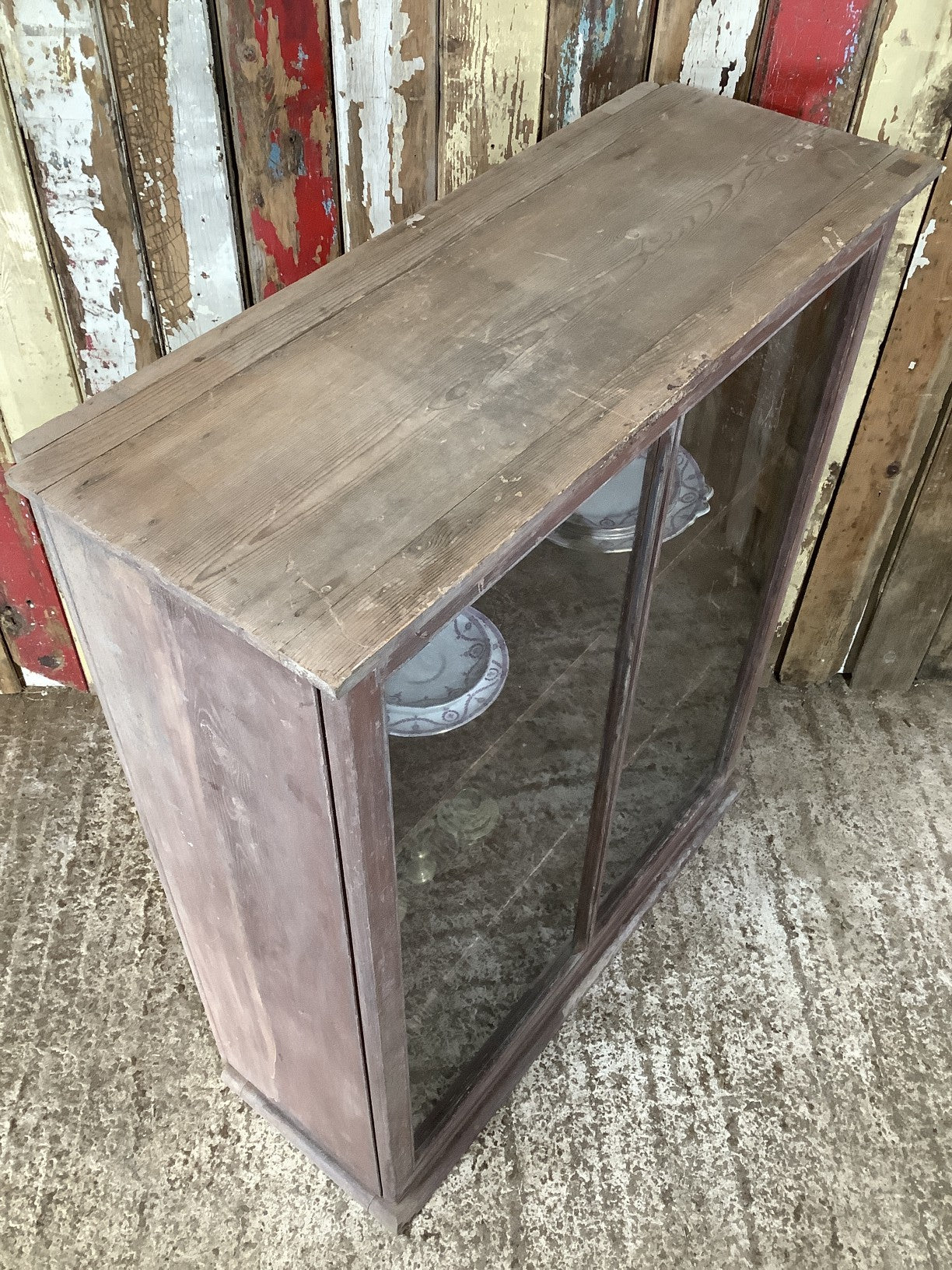 Old Victorian Pine Glazed Front Shop Display Cabinet With Key 3'2"Hx2'8"W