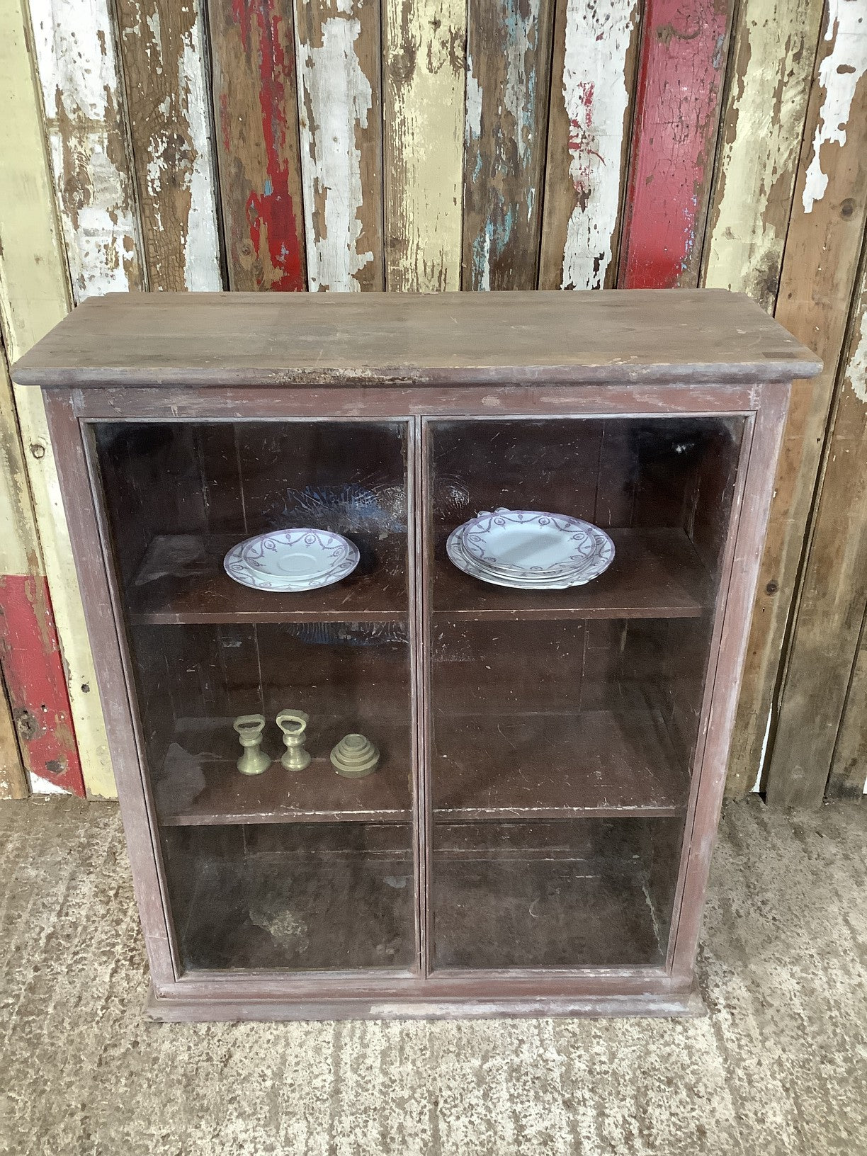 Old Victorian Pine Glazed Front Shop Display Cabinet With Key 3'2"Hx2'8"W