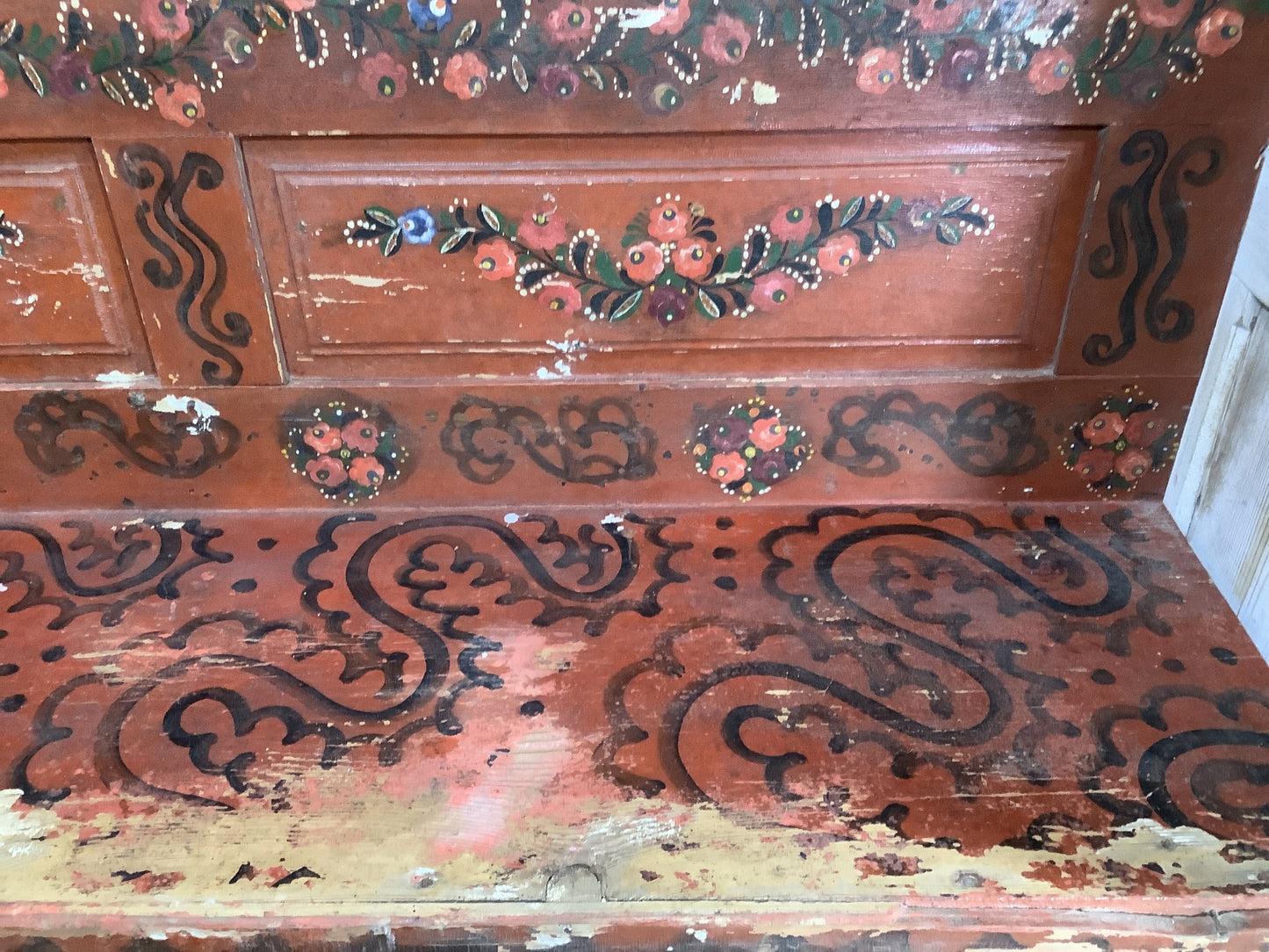 5'8" Old Rustic Hand Painted Pine Settle Pew Wooden