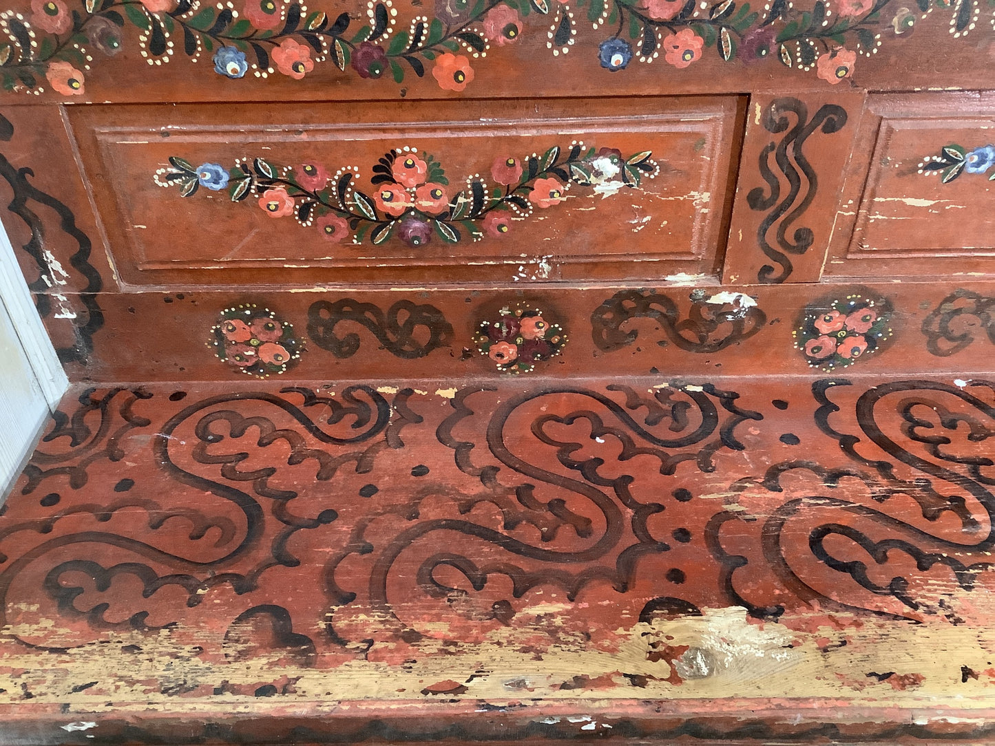 5'8" Old Rustic Hand Painted Pine Settle Pew Wooden