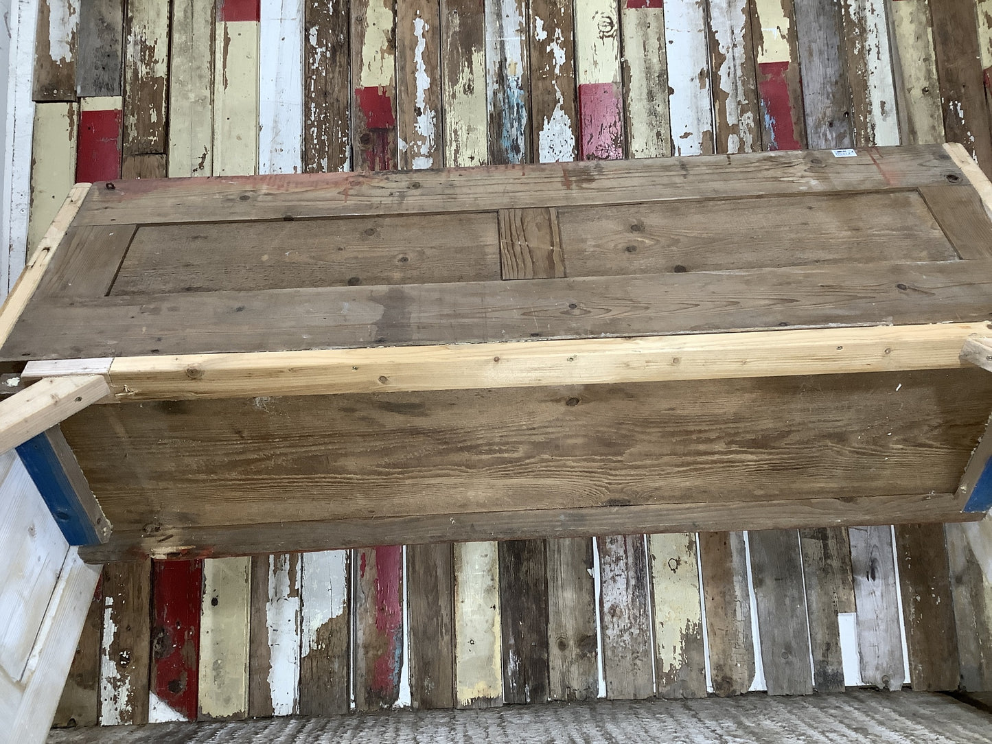 5'8" Old Rustic Hand Painted Pine Settle Pew Wooden